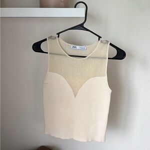 Zara Knit Tank with Semi-sheer neck. Size small